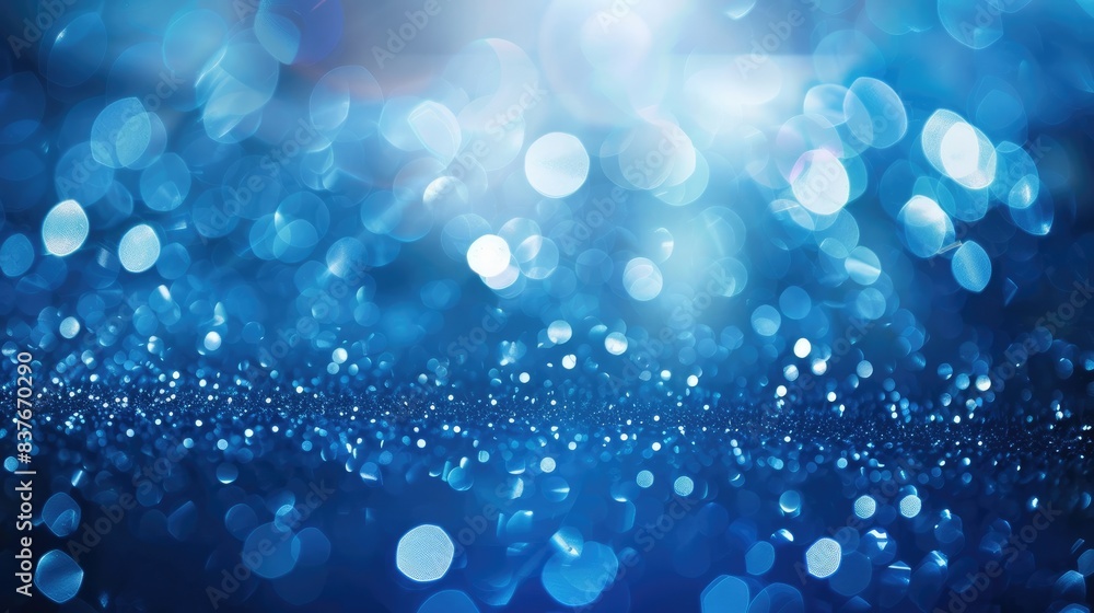 Poster sparkling blue gradient backdrop with delicate bokeh lights, perfect for elegant and high-end design