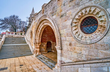 Stone staircase of Fisherman's Bastion in Budapest, Hungary