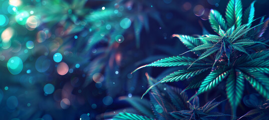Glowing Cannabis Leaf Background Banner