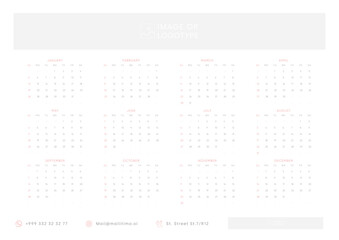 2025 One Page Calendar Template Design. Week Starts on Sunday 2025 Office Wall Calendar. Whole Year Planner With Empty Space. Corporate or Business 2025 Calendar. English Vector Calendar Layout .	
