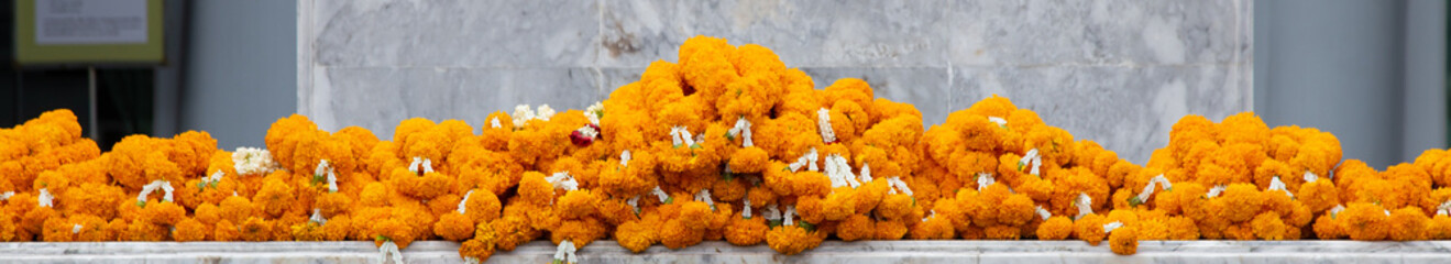 Marigold flower garlands are an offering to the gods that Thai people like to worship and pray for...