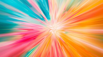 Obraz premium Pastel pink, teal, yellow, and orange light streaks blur together at warp speed into a bright central point.