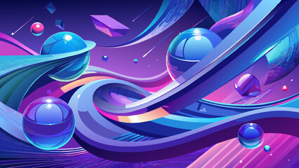 Vibrant Abstract Cosmic Landscape with Fluid Shapes and Spheres