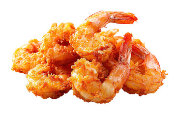 Crispy golden fried shrimp isolated on white background, perfect seafood appetizer for a delicious and savory dining experience.