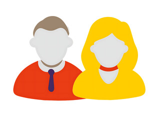 A vector illustration depicting male and female face silhouettes or icons, serving as avatars or profiles for unknown or anonymous individuals. The illustration portrays a man and a woman portrait.
