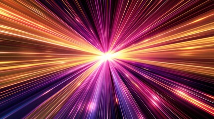 Vibrant warp speed light streaks in shades of yellow, pink, and purple converge into a bright central point.
