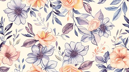 Obraz premium Seamless pastel colored floral and bicolor patterns for fabrics, curtains, bed sheets, tablecloths, and for printing on clothing.
