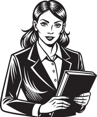 business woman with note illustration black and white