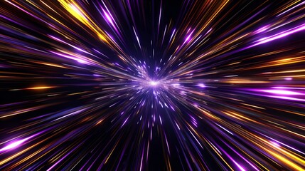 Glowing streaks of Black, Amethyst, Plum, and butterscotch yellow converge towards a bright central point in a sci-fi warp speed effect.
