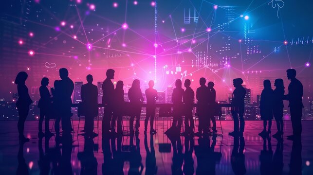 A congratulatory event in a futuristic setting honors the teamwork and partnership of dedicated colleagues