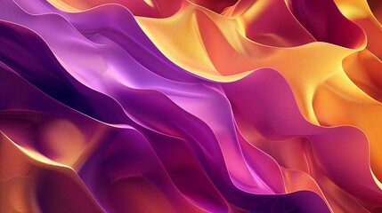 Obraz premium A detailed image of wallpaper featuring fluid, wavy shapes filled with a rich, colorful gradient, transitioning from deep purple to bright gold, creating a luxurious and elegant look.