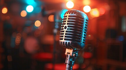 Close-up microphone, blurry background