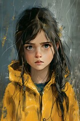 portrait of a girl in a yellow raincoat