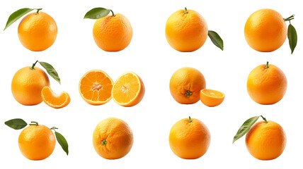 
A set of oranges cut in different shapes on a transparent background