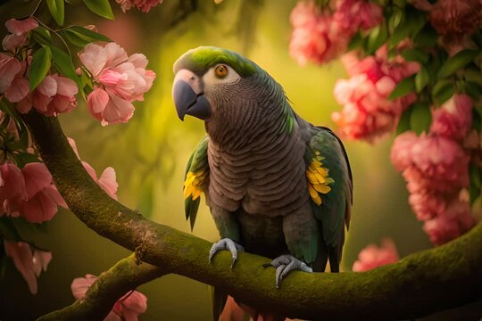 bird in garden flowers background