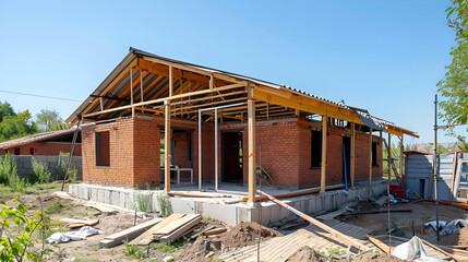 Fototapeta premium new house with garden and pool,Real Estate Exterior Front House on a sunny day. Big modern custom made luxury house with nicely landscaped front yard in summer. Beautiful house entrance with a garden 