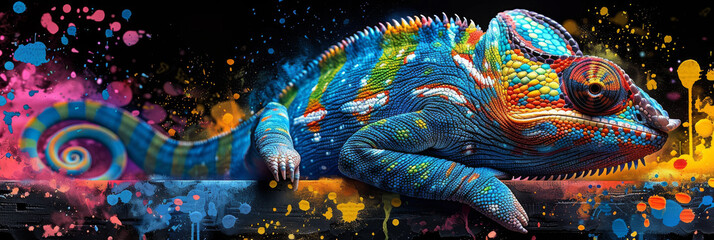 Obraz premium chameleon in neon colors in a pop art style
