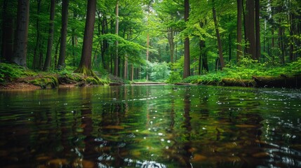 Obraz premium River in Forest with Big Trees