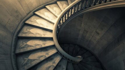 D arrow elegantly ascending over a winding spiral staircase