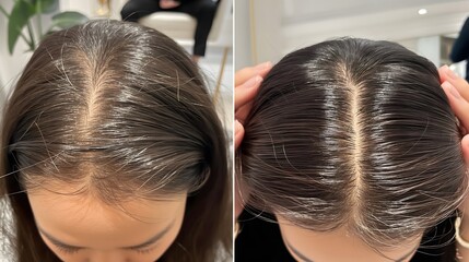 Woman's hair regrowth before and after