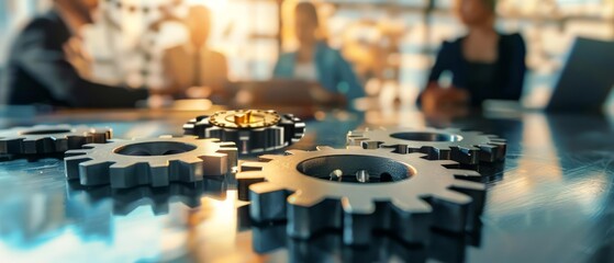 Depict a group of interconnected gears representing the intricate workings of a successful business model