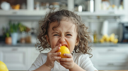 The child is eating a lemon.