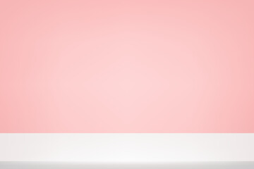 Pink and white background. Minimal 3d shelf. Room in the 3d. Space for selling products on the website. Business backdrop. Business backdrop. Empty room with light effect. Vector illustration.