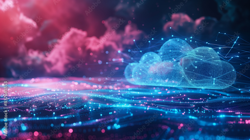 Poster abstract graphic technology background with digital communication, cloud storage, and web connectivi