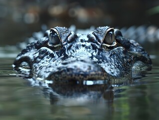 Fierce Crocodile Emerging from Murky River with Watchful Eyes and Powerful Jaws