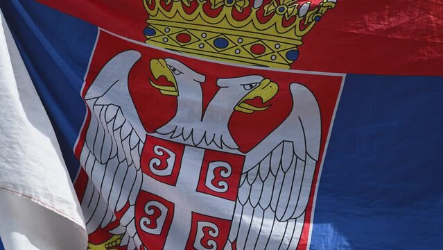 Closeup of Serbia national flag