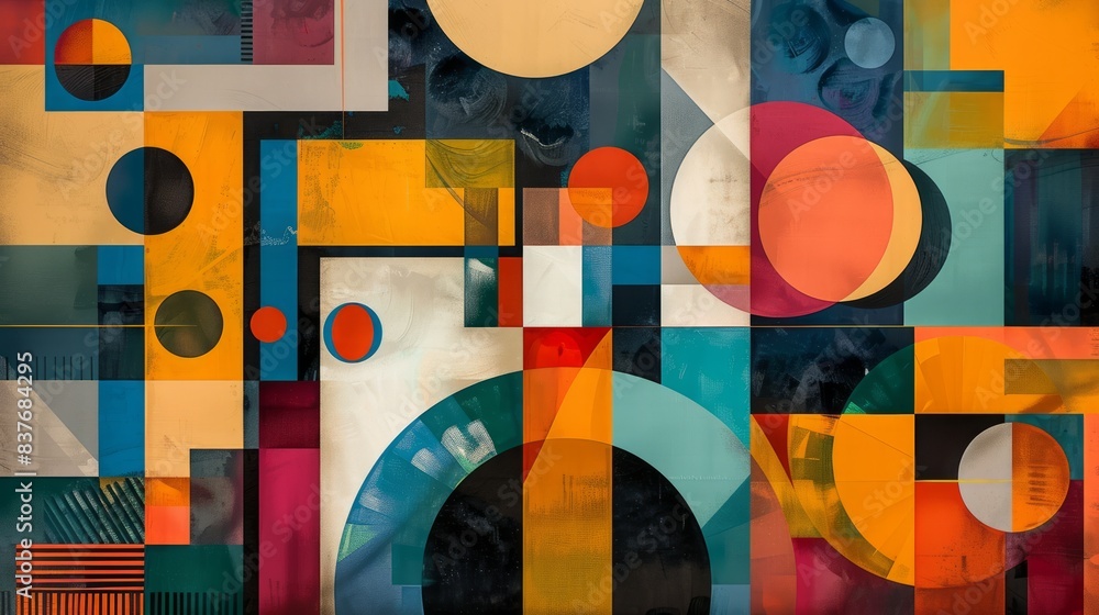Poster a bold and vibrant abstract background composed of geometric patterns.