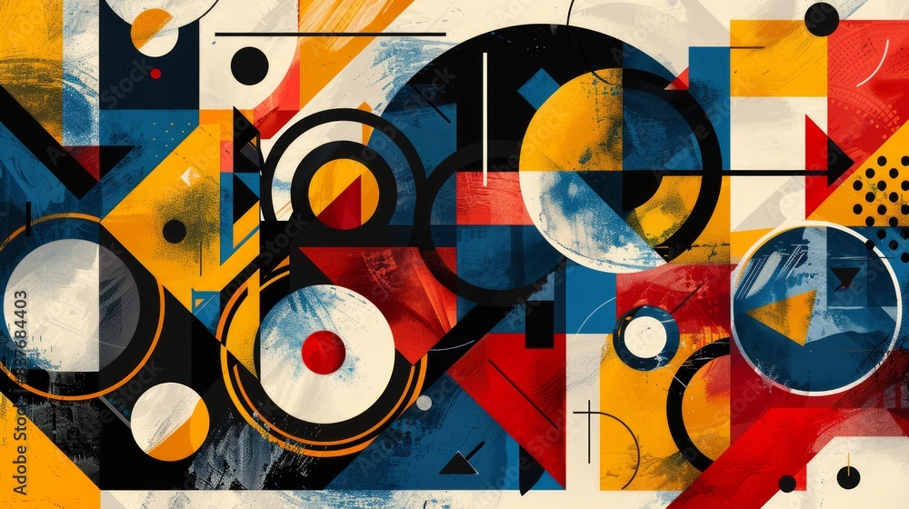 Poster a bold and vibrant abstract background composed of geometric patterns.