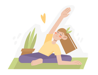 Girl doing yoga. Cute vector illustration of young woman in asana. Yoga pose