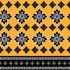 Thai art fabric pattern, seamless pattern on yellow background.