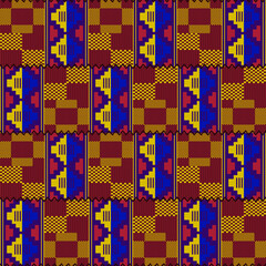 Kente cloth. African textile. Ethnic seamless pattern. Tribal geometric print.