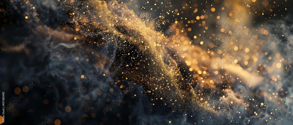 Poster produce an artwork using abstract particles to create a sense of movement and depth