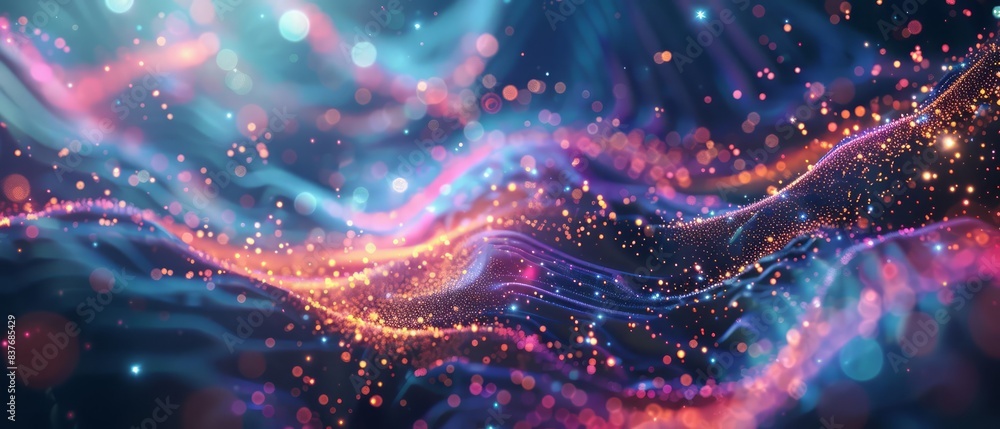 Aufkleber produce an artwork using abstract particles to create a sense of movement and depth