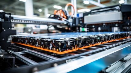Naklejka premium Detailed Manufacturing Process of EV Battery Cells Generative AI