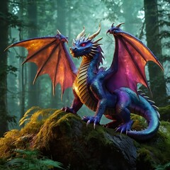 dragon / Iridescent Guardian: A Mythical Dragon Perched on an Enchanted Clif

