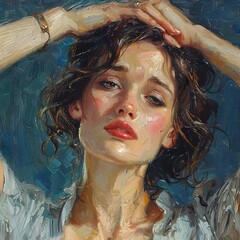 Portrait of a young woman with brown hair and red lips