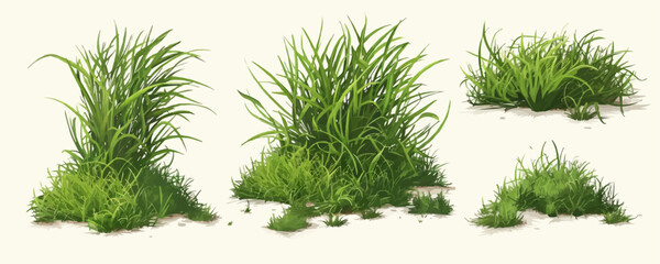 Fototapeta premium Land pieces with green grass realistic. Isolated on background. vector simple illustration