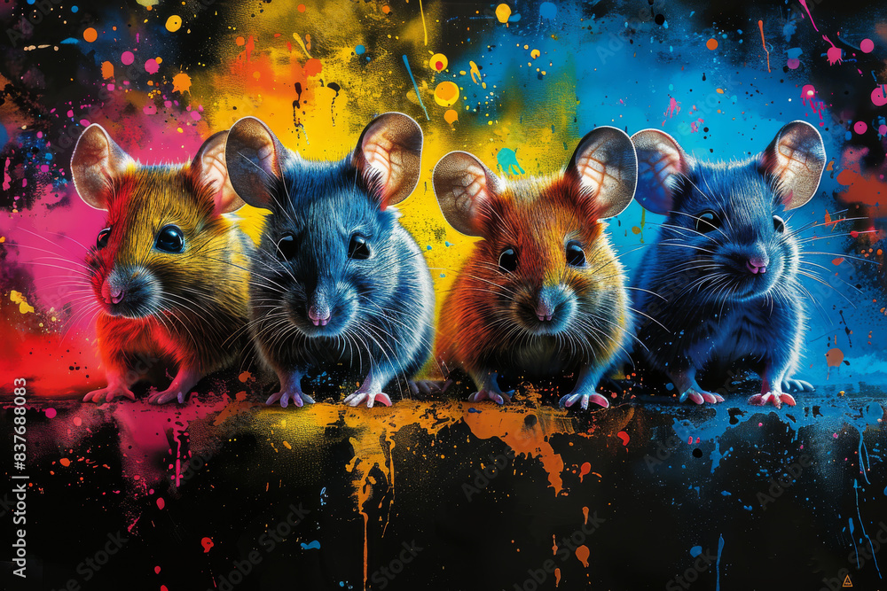 Wall mural mice in neon colors in a pop art style