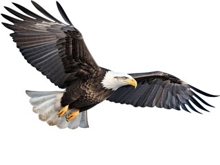 Obraz premium Bald Eagle Isolated on White Background, Adult Flying Eagle Isolated on White Background