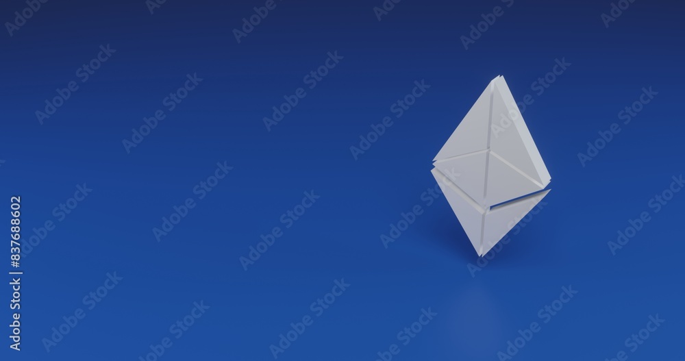 Aufkleber isolated realistic white ethereum symbol with shadow. located on the right side of the scene. 3d ill