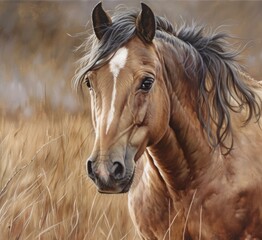 Obraz premium Horse classical portrait. Simulation in painting style.