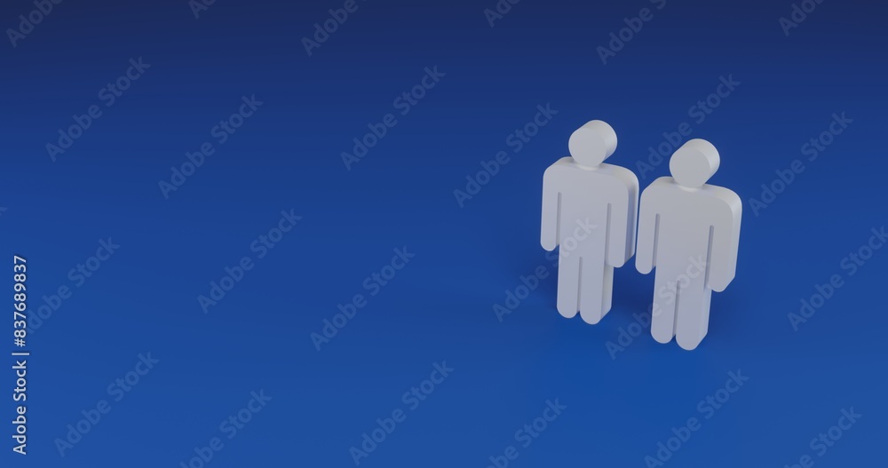 Poster isolated realistic white man with man symbol with shadow. located on the right side of the scene. 3d