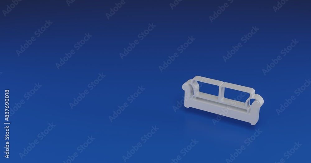 Poster isolated realistic white sofa icon with shadow. located on the right side of the scene. 3d illustrat