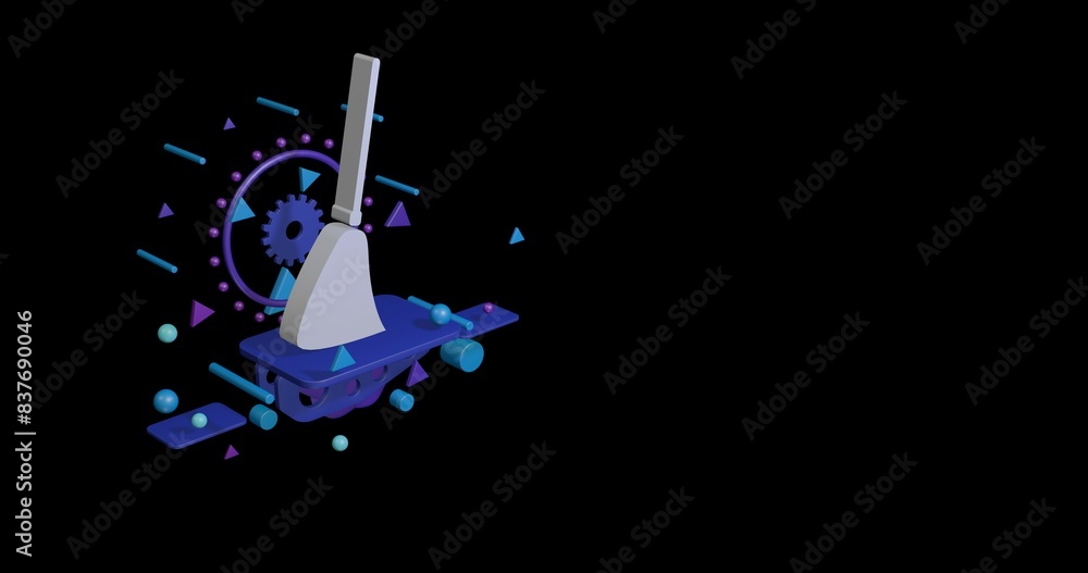 Poster white broom symbol on a pedestal of abstract geometric shapes floating in the air. abstract concept 