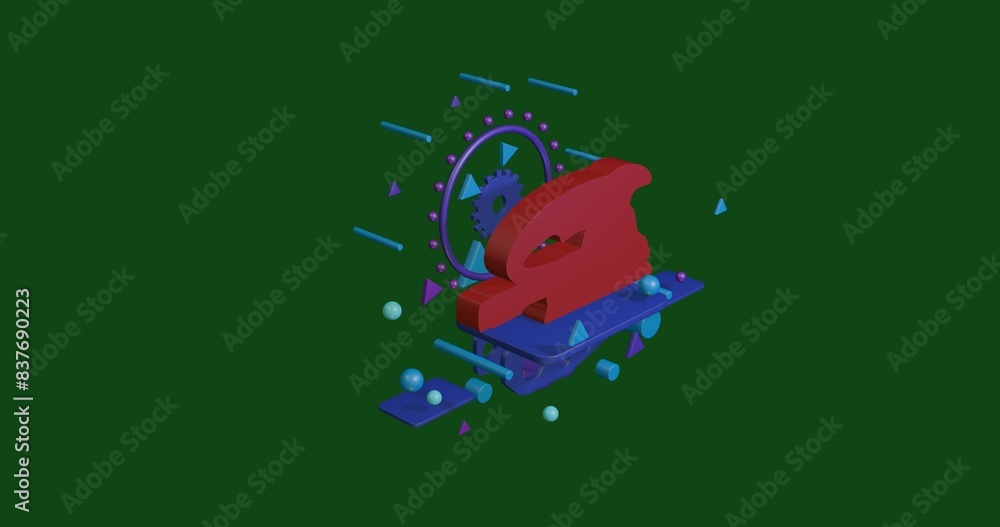 Poster red sanding machine symbol on a pedestal of abstract geometric shapes floating in the air. abstract 