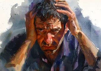 Man Holding His Head in Distress